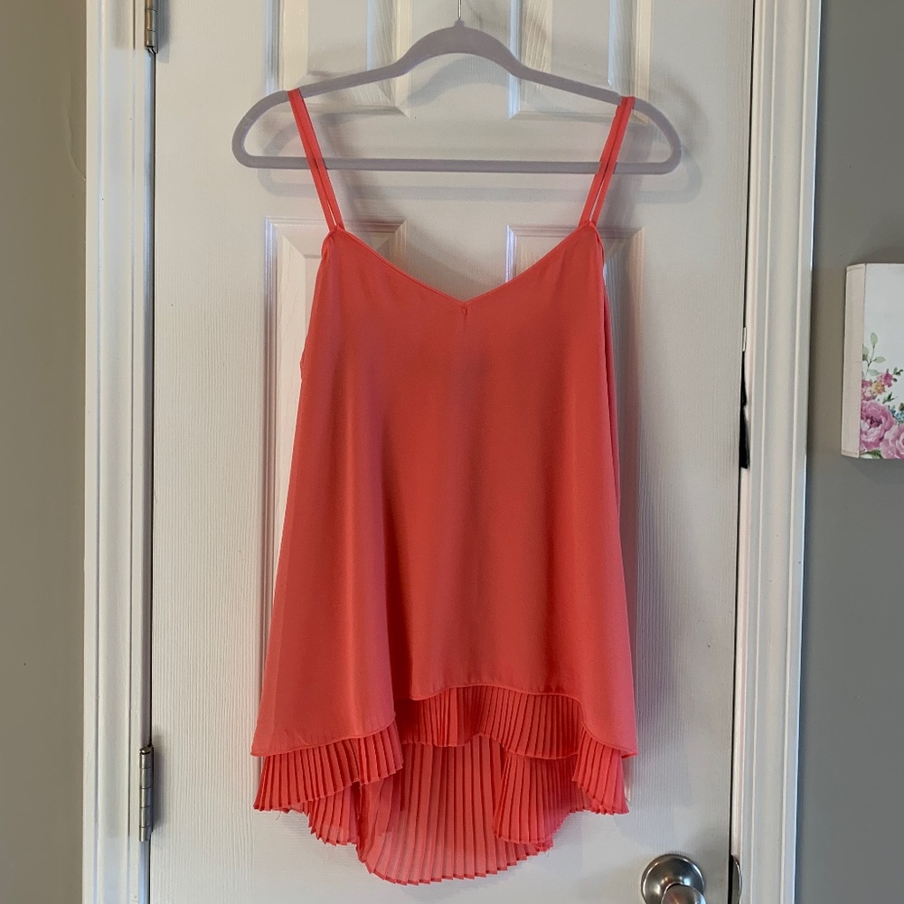 WHBM Coral Camisole with Pleated Layer and Adjustable Straps Sz M
